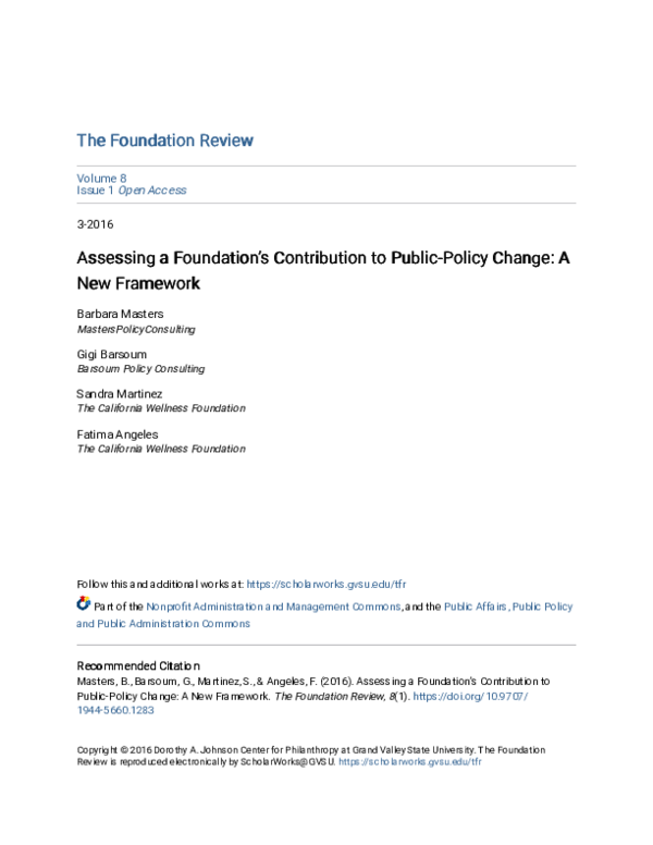 (PDF) Assessing a Foundation’s Contribution to Public-Policy Change: A ...