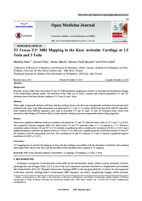 (PDF) T2 T2* MRI Mapping in the Knee Articular Cartilage at 1.5 Tesla ...