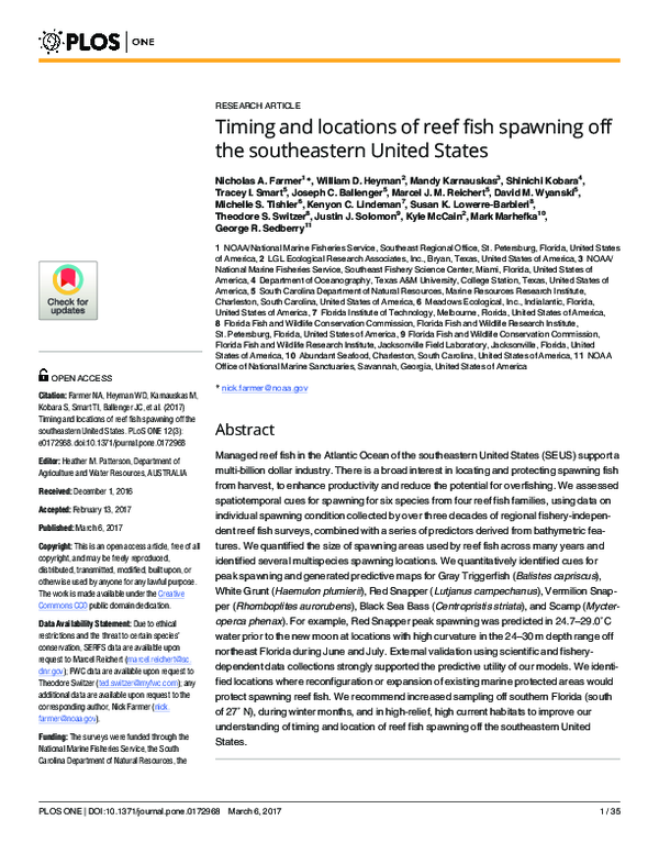 (PDF) Timing and locations of reef fish spawning off the southeastern ...