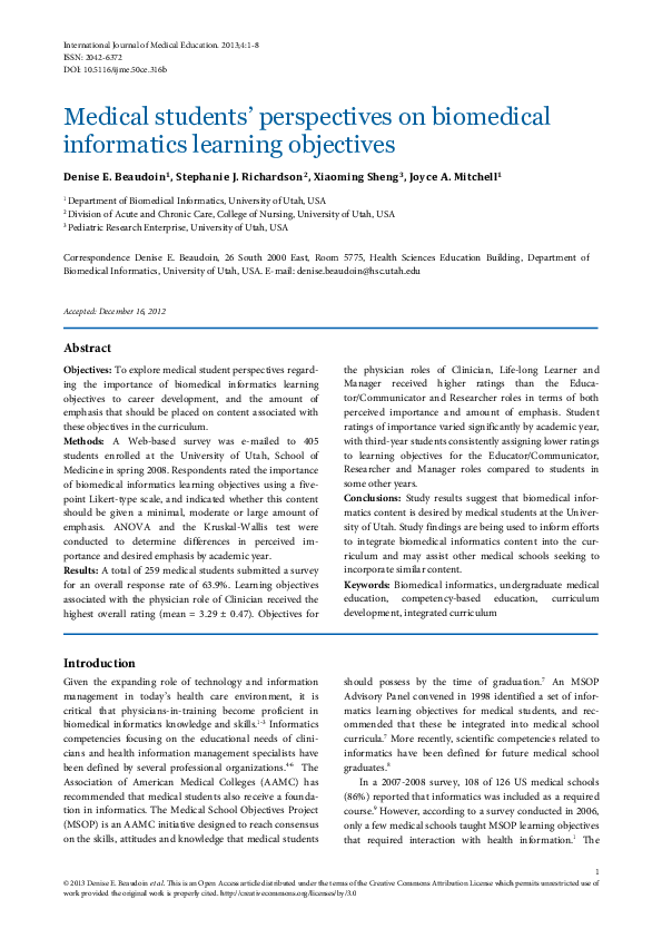(PDF) Medical students' perspectives on biomedical informatics learning ...
