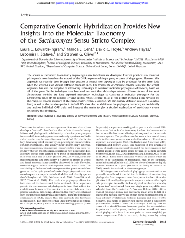 (PDF) Comparative Genomic Hybridization Provides New Insights Into the ...