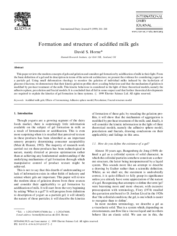 (PDF) Formation and structure of acidified milk gels