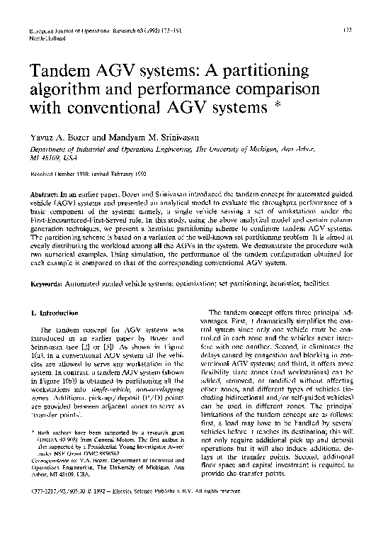 (PDF) Tandem AGV systems: A partitioning algorithm and performance ...