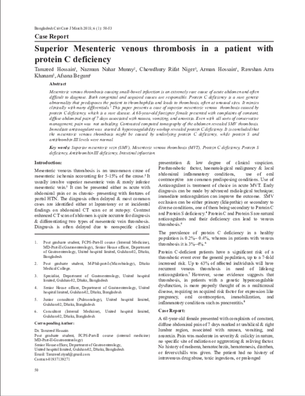 (PDF) Superior Mesenteric venous thrombosis in a patient with protein C ...