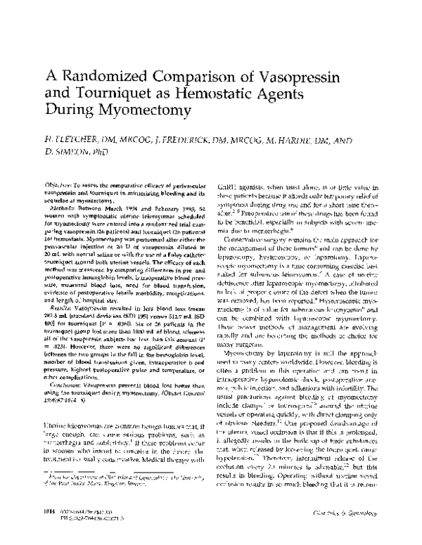 (PDF) A Randomized Comparison of Vasopressin and Tourniquet as