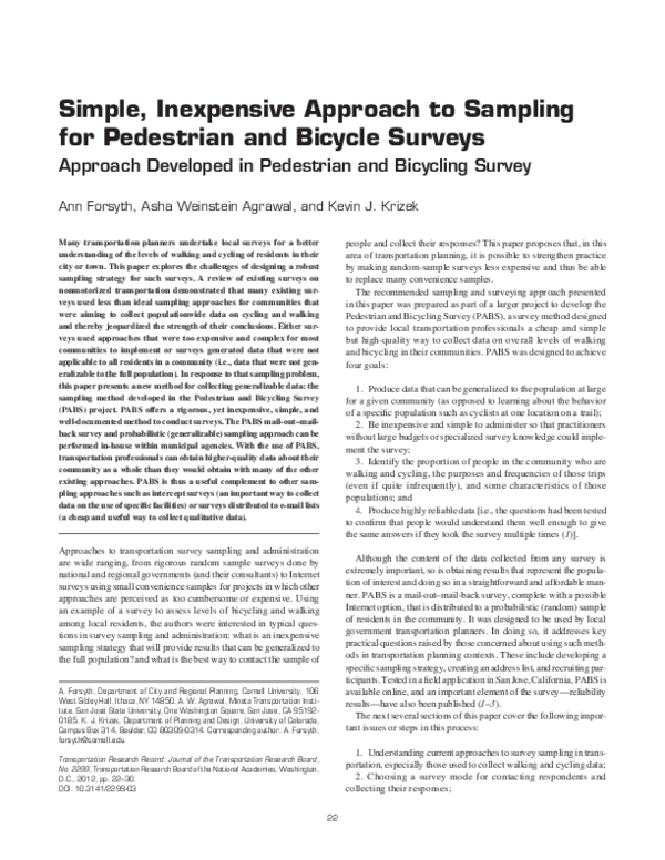 (PDF) Simple, Inexpensive Approach to Sampling for Pedestrian and ...