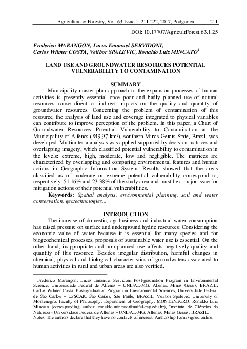 (PDF) Land Use and Groundwater Resources Potential Vulnerability to ...