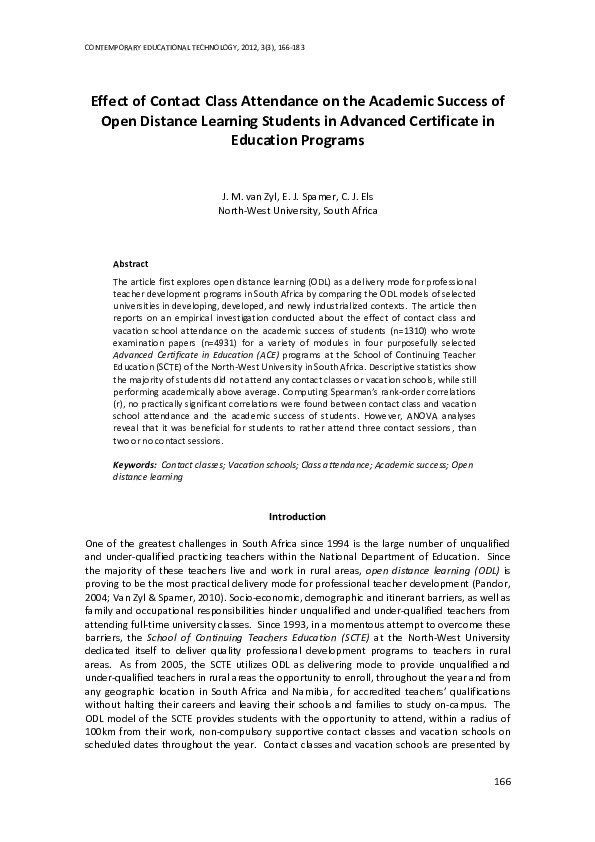 (PDF) Effect of Contact Class Attendance on the Academic Success of ...