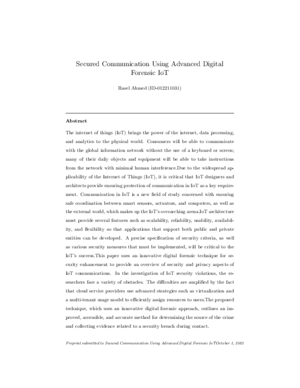 (PDF) Secured Communication Using Advanced Digital Forensic IoT