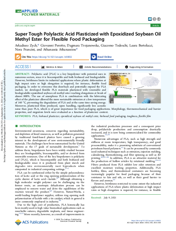 (PDF) Super Tough Polylactic Acid Plasticized with Epoxidized Soybean