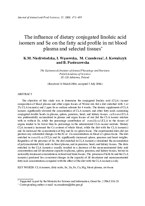 (PDF) The inﬂuence of dietary conjugated linoleic acid isomers and Se ...