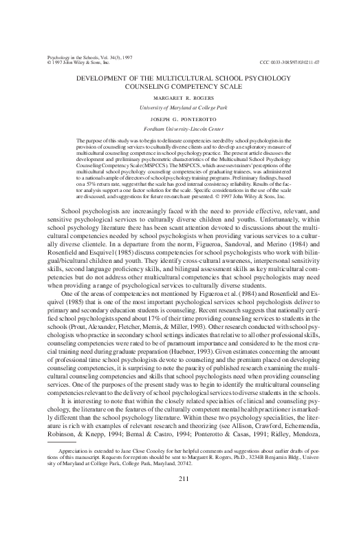 (PDF) Development of the Multicultural School Psychology Counseling ...