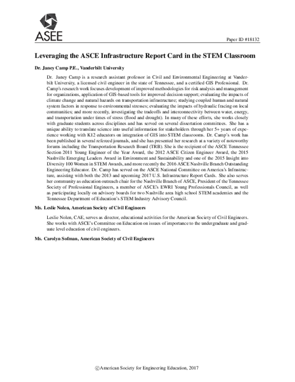 (PDF) Leveraging the ASCE Infrastructure Report Card in the STEM Classroom