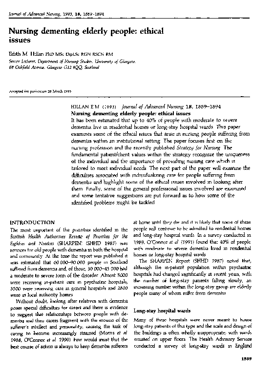 (PDF) Nursing dementing elderly people: ethical issues