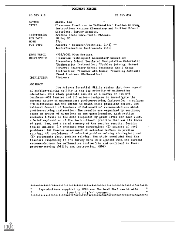 (PDF) Classroom Practices in Mathematical Problem Solving Instruction ...