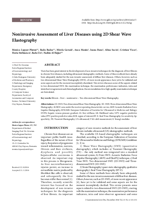 (PDF) Noninvasive Assessment of Liver Diseases using 2D Shear Wave ...