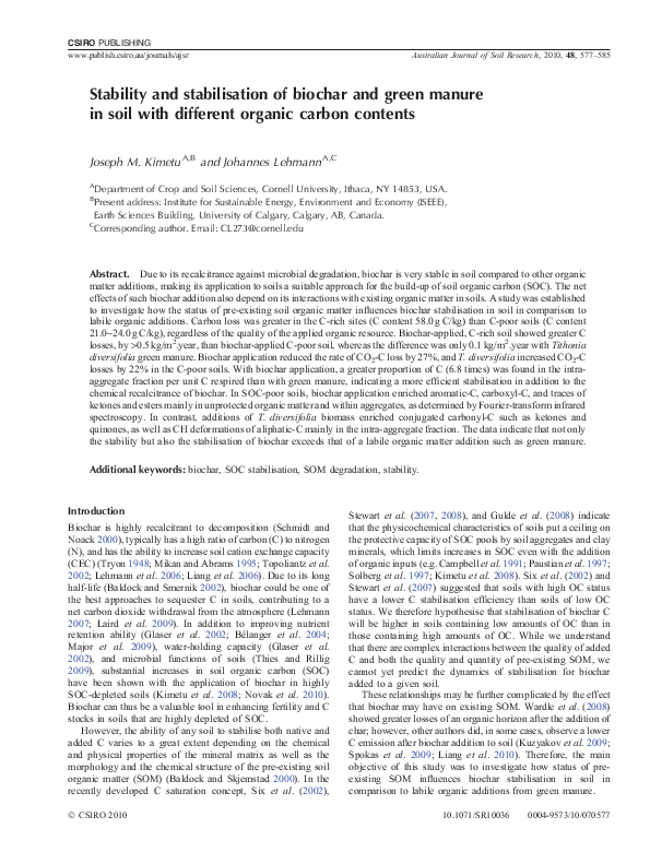 (PDF) Stability and stabilisation of biochar and green manure in soil ...