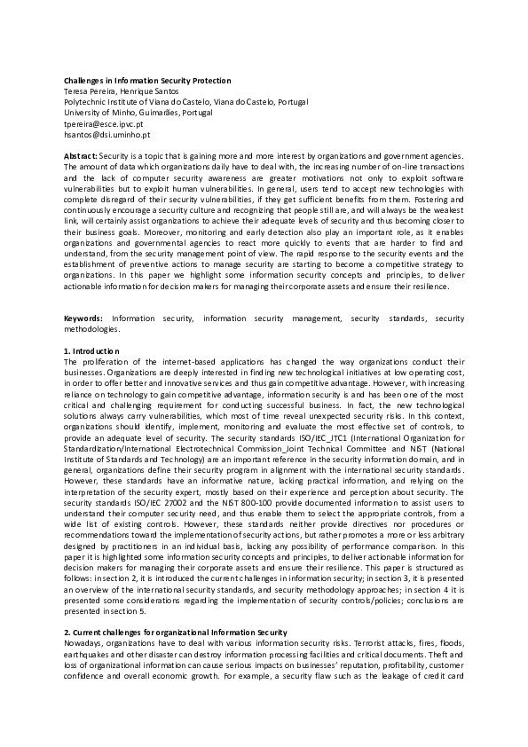 (PDF) Challenges in Information Security Protection