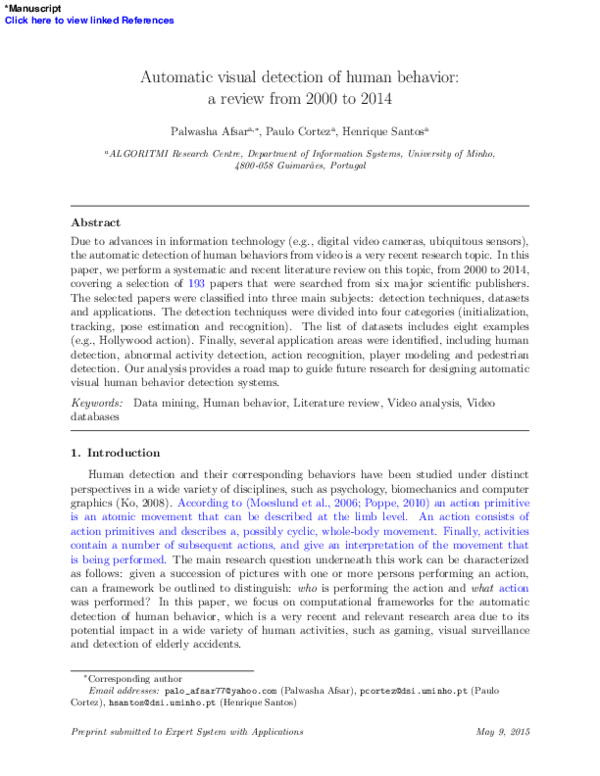 (PDF) Visual Detection of Human Behavior: A Review