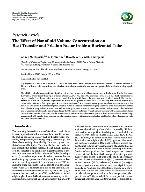 (PDF) The Effect of Nanofluid Volume Concentration on Heat Transfer and ...