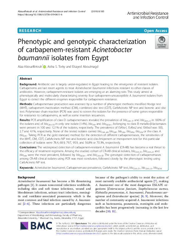 (PDF) Phenotypic and genotypic characterization of carbapenem-resistant ...