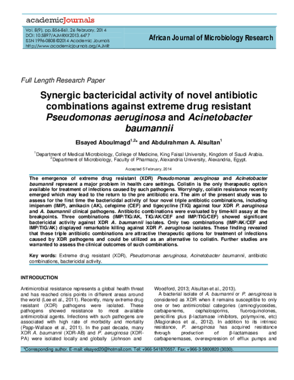 (PDF) Synergic bactericidal activity of novel antibiotic combinations ...
