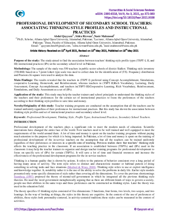 (PDF) Professional Development of Secondary School Teachers ...