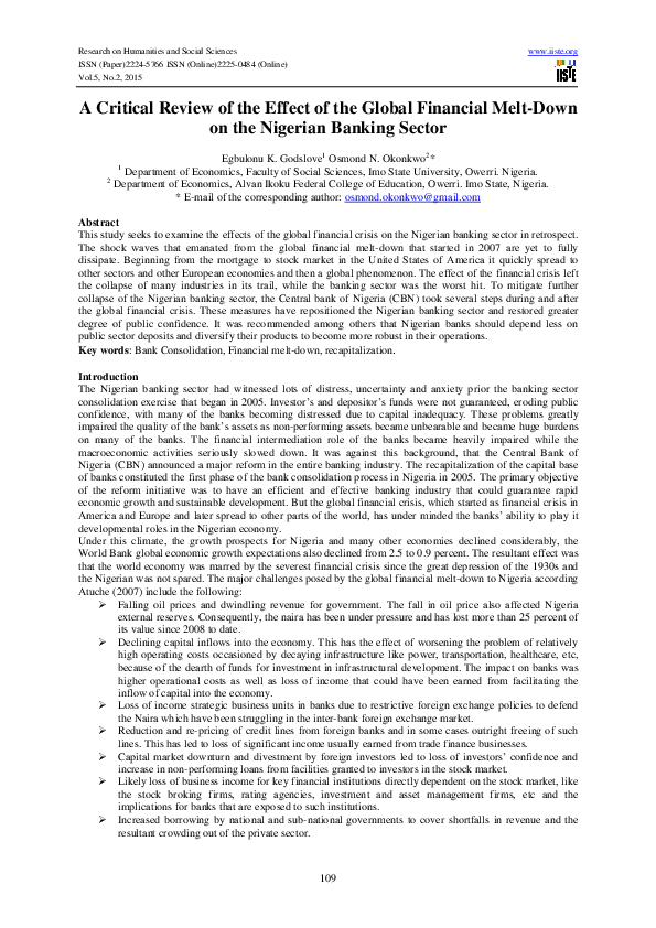 (PDF) A Critical Review of the Effect of the Global Financial Melt-Down ...
