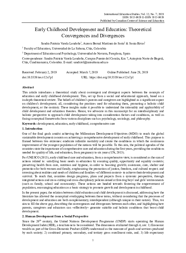 (PDF) Early Childhood Development and Education: Theoretical ...