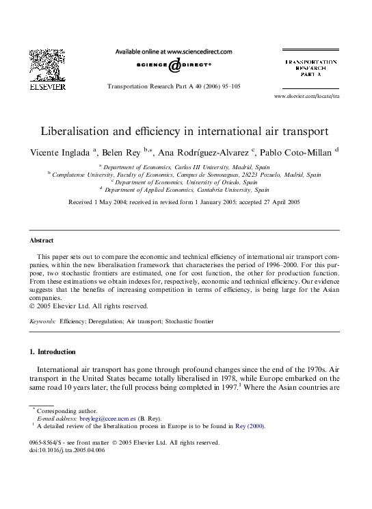 (PDF) Liberalisation and efficiency in international air transport