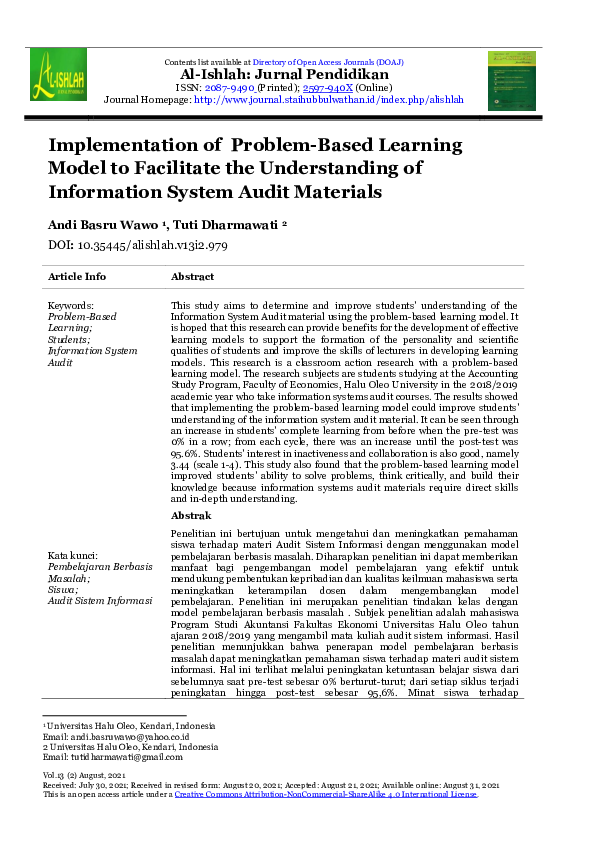 (PDF) Implementation of Problem-Based Learning Model to Facilitate the ...