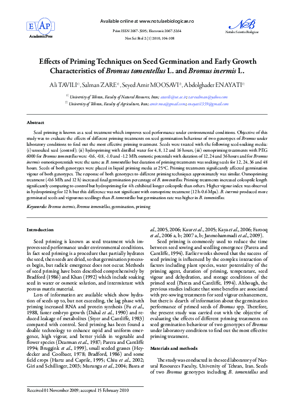 (PDF) Effects of Priming Techniques on Seed Germination and Early ...