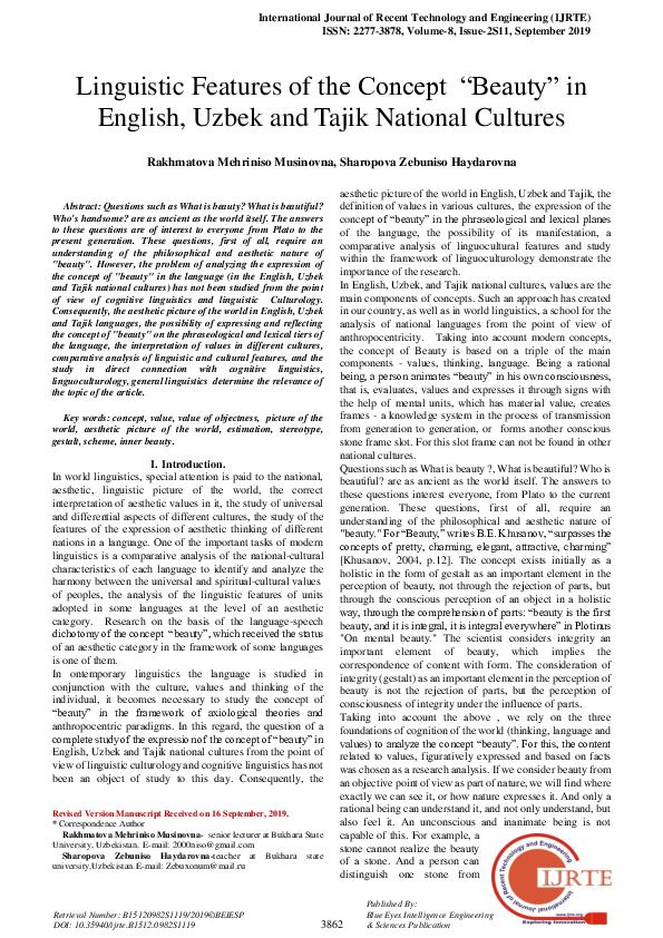 (PDF) Linguistic Features of the Concept “Beauty” in English, Uzbek and ...