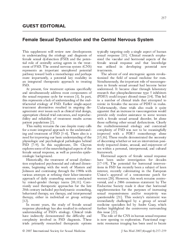 (PDF) Female Sexual Dysfunction and the Central Nervous System