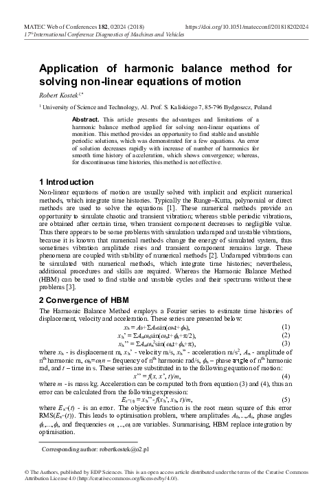 (PDF) Application of harmonic balance method for solving non-linear ...