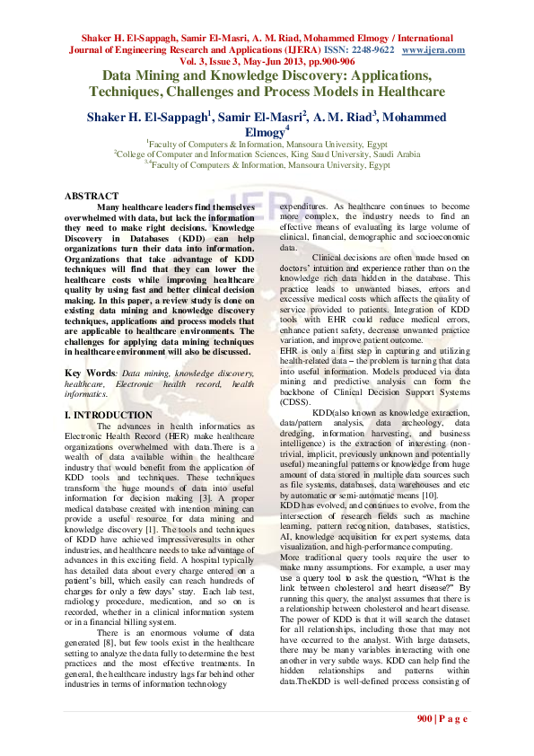 (PDF) Data Mining and Knowledge Discovery: Applications, Techniques ...