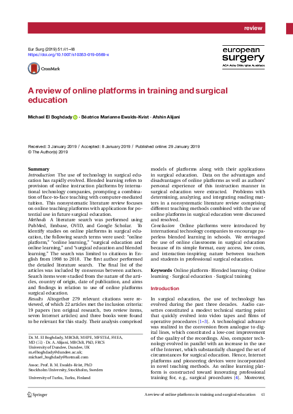 (PDF) A review of online platforms in training and surgical education