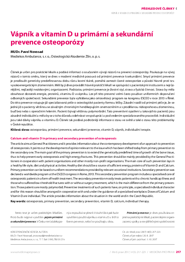 (PDF) Calcium and vitamin D in primary and secondary prevention of ...