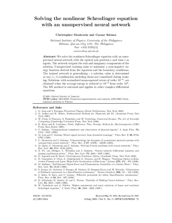 (PDF) Solving the nonlinear Schrödinger equation with an unsupervised ...