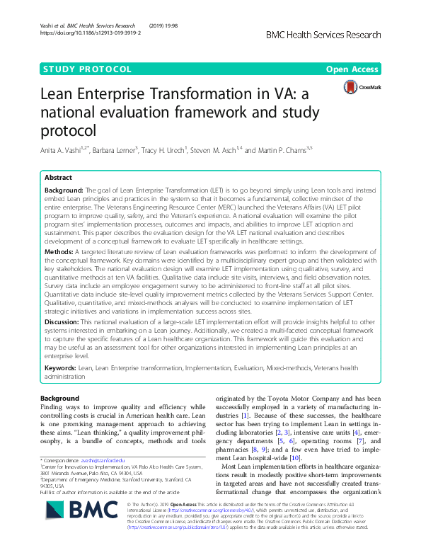 (PDF) Lean Enterprise Transformation in VA: a national evaluation ...