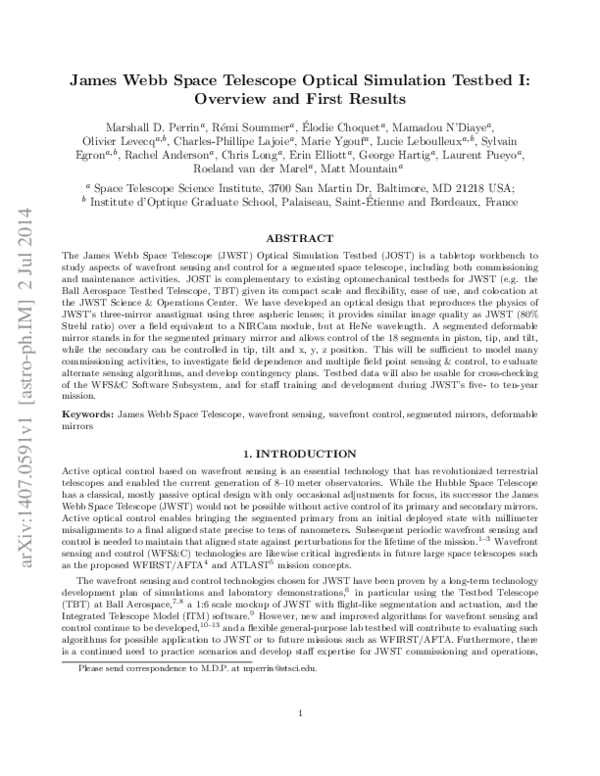 (PDF) James b Space Telescope Optical Simulation Testbed I overview