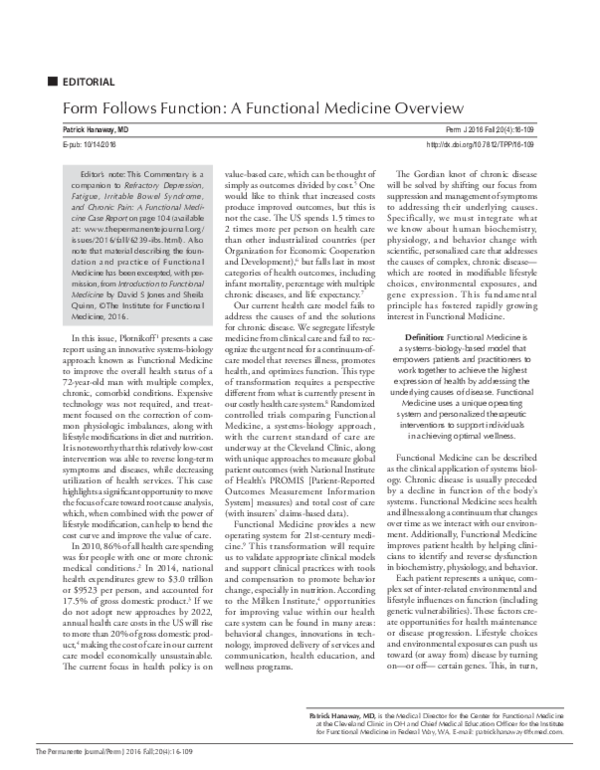 (PDF) Form Follows Function: A Functional Medicine Overview