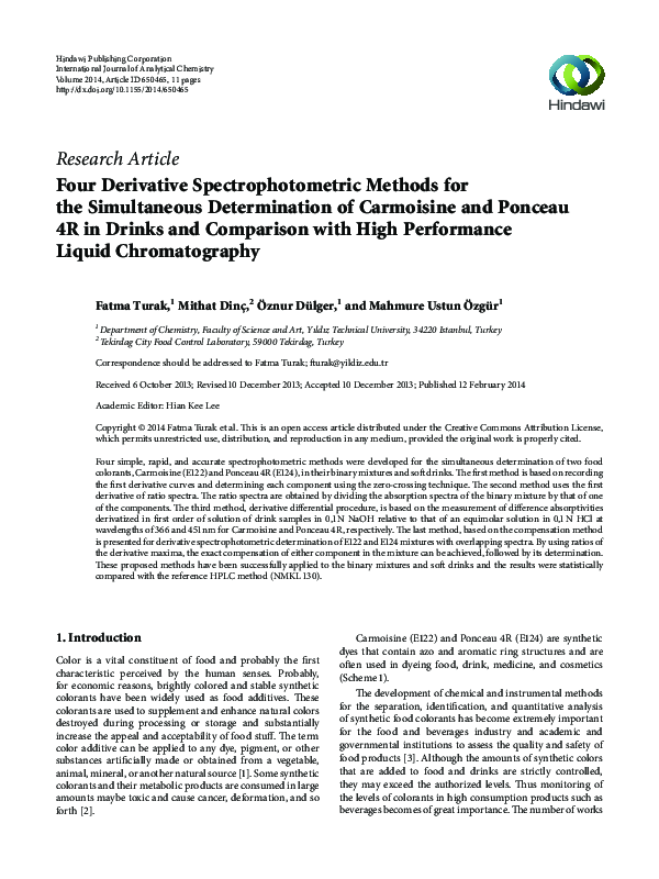 (PDF) Four Derivative Spectrophotometric Methods for the