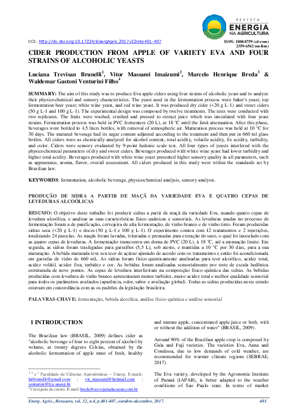 (PDF) Cider Production from Apple Variety Eva and Four Types of ...