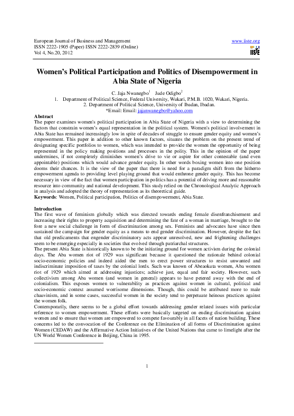 (PDF) Women’s Political Participation and Politics of Disempowerment in ...