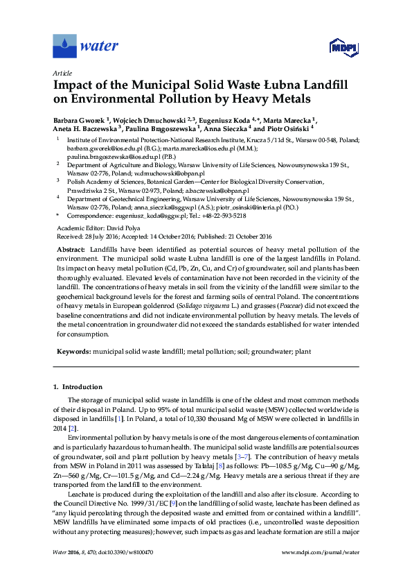 (PDF) Impact of the Municipal Solid Waste Łubna Landfill on ...
