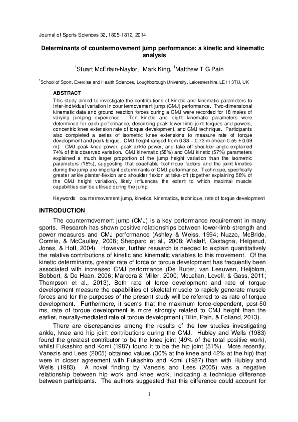 (PDF) Determinants of countermovement jump performance: a kinetic and ...