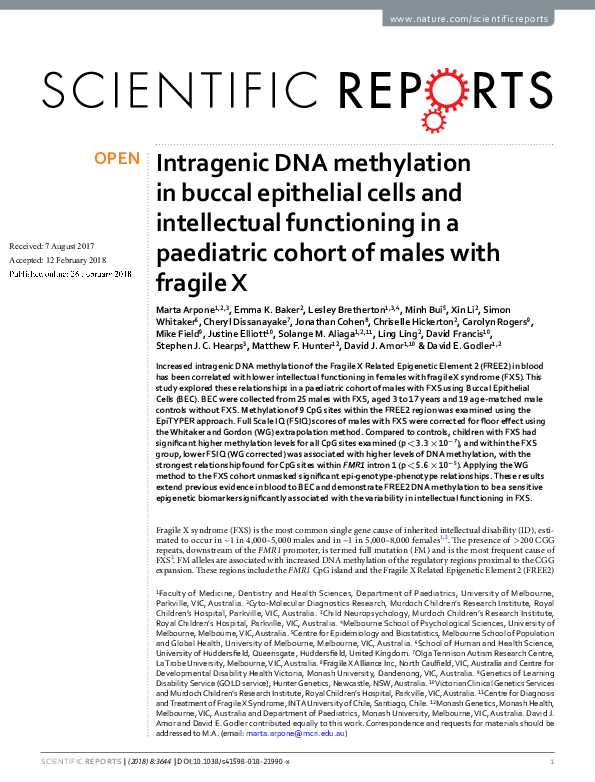 (PDF) Intragenic DNA methylation in buccal epithelial cells and ...