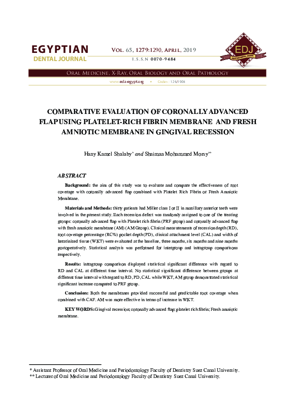 (PDF) Comparative Evaluation of Coronally Advanced Flap Using Platelet ...