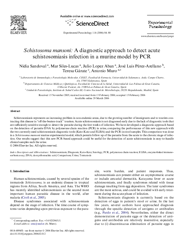 (PDF) Schistosoma mansoni: A diagnostic approach to detect acute ...